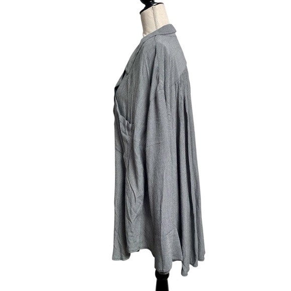Free People Magic Breeze Gray Micro Stripe Button Down Shirt Large Oversized - Picture 9 of 16